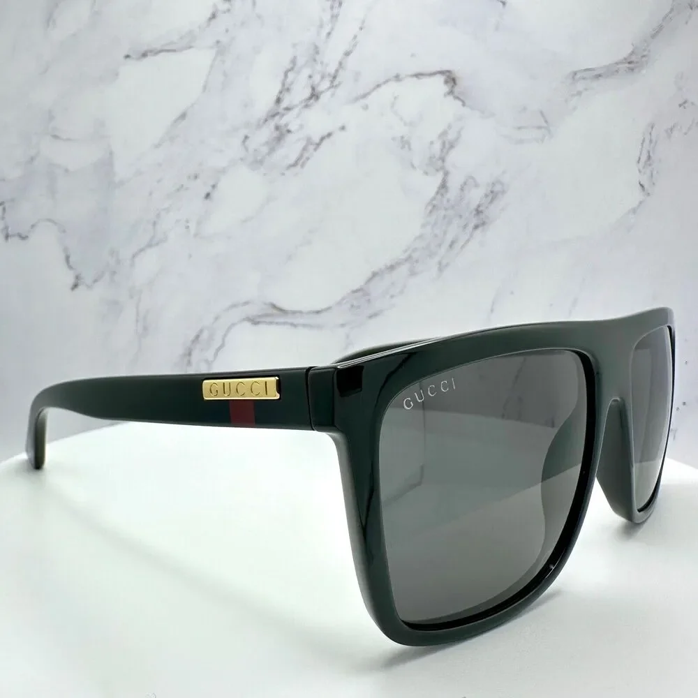 New GUCCI Sunglasses Black Square Aviator Gold Plate Engraved Logo Web Arm GUCCI - Picture 15 of 16
